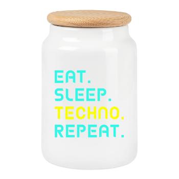 Mangez. Dormez. Techno. Répétez. - Boîte à biscuits avec couvercle en bois - blanc - Devant