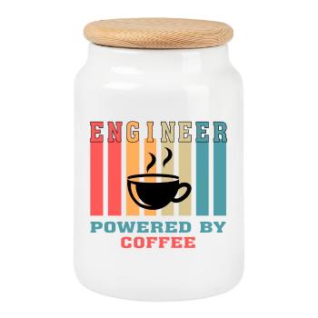 Funny Engineer Powered by Coffee Gift for Engineer - Cookie Jar with Wooden Lid - white - Front