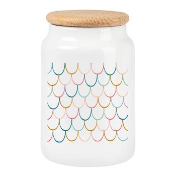 Motif coloré d’écailles de poisson - Boîte à biscuits avec couvercle en bois - blanc - Devant