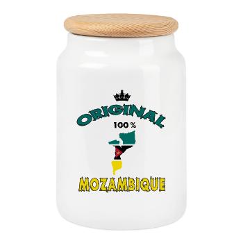 Mosambik Original 100% Flaggen Design - Keksdose mit Holzdeckel - Weiß - Vorne