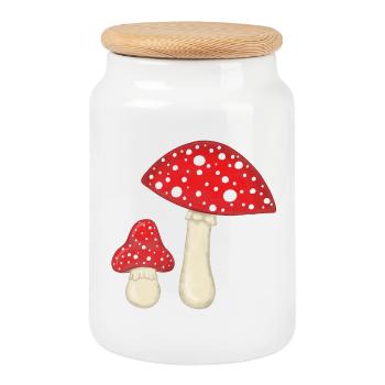 Fly agarics - Cookie Jar with Wooden Lid - white - Front