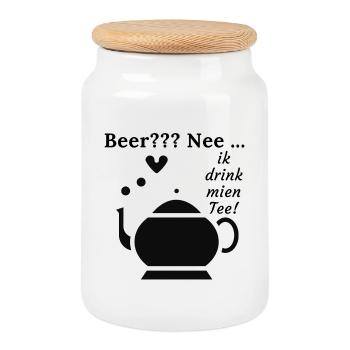Beer Nee Ik drink mien Tee Teespruch Ostfriesen - Keksdose mit Holzdeckel - Weiß - Vorne
