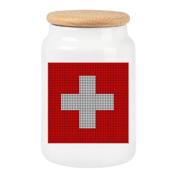 Drapeau suisse - Mosaïque perlée - Boîte à biscuits avec couvercle en bois - blanc - Devant