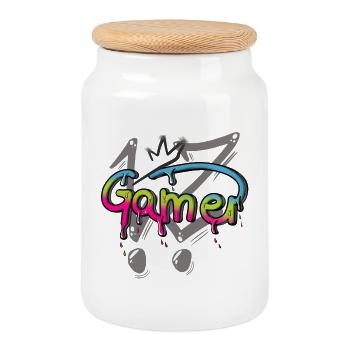 Graffiti Gamer Zocker Gaming - Keksdose mit Holzdeckel - Weiß - Vorne