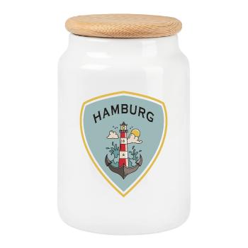 Hamburg Wappen Design - Keksdose mit Holzdeckel - Weiß - Vorne