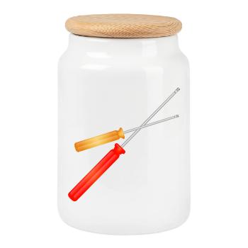 two screwdrivers for the toolbox - Cookie Jar with Wooden Lid - white - Front