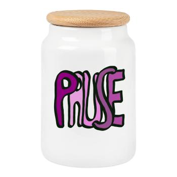 Inscription Pause - Boîte à biscuits avec couvercle en bois - blanc - Devant