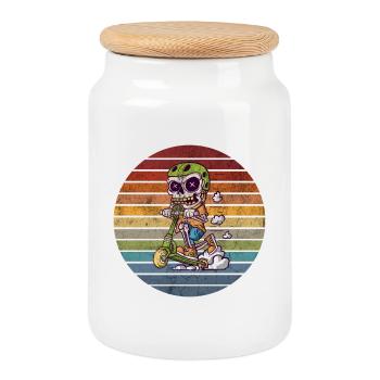 Scooter Totenkopf Vintage Design - Keksdose mit Holzdeckel - Weiß - Vorne