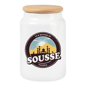Sousse Tunisie Conception de mosquée - Boîte à biscuits avec couvercle en bois - blanc - Devant