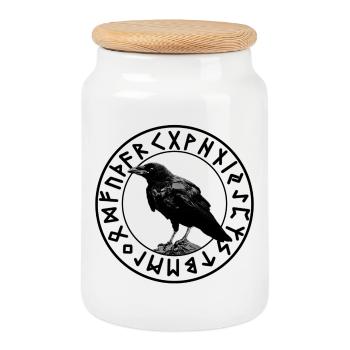 Corbeau - Boîte à biscuits avec couvercle en bois - blanc - Devant