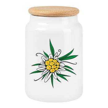 Edelweiss Flower Flower - Cookie Jar with Wooden Lid - white - Front