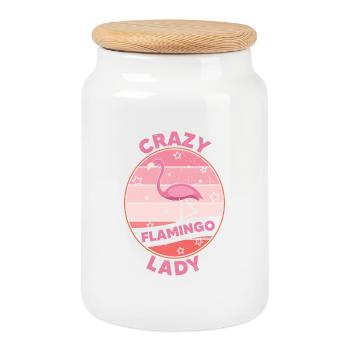 Crazy Flamingo Lady Flamingo Design - Keksdose mit Holzdeckel - Weiß - Vorne