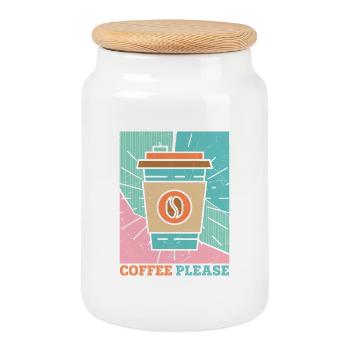 Coffee Please Funny Coffee Design - Cookie Jar with Wooden Lid - white - Front