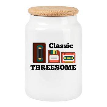 Retro Old School Analog - Keksdose mit Holzdeckel - Weiß - Vorne