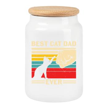 Meilleur chat Papa Jamais Drôle Chat Fête des Pères - Boîte à biscuits avec couvercle en bois - blanc - Devant
