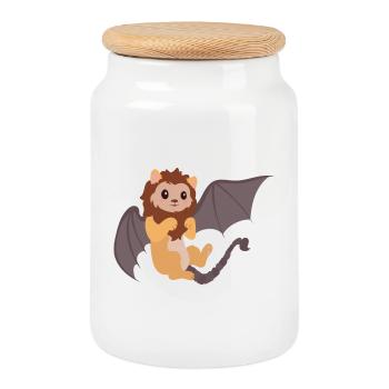 Manticore Kawaii Cartoon Illustration Artwork For - Cookie Jar with Wooden Lid - white - Front