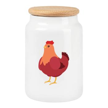 Hen Kawaii Cartoon Illustration Artwork For Kids - Cookie Jar with Wooden Lid - white - Front