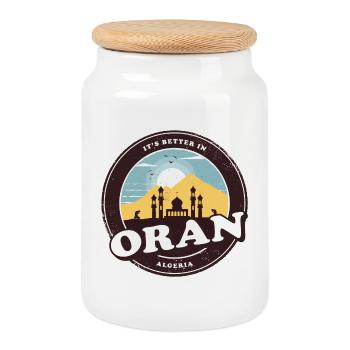Conception de la mosquée Oran Algérie - Boîte à biscuits avec couvercle en bois - blanc - Devant