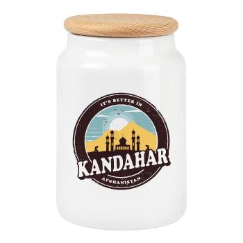 Kandahar Afghanistan Vintage Mosque Design - Cookie Jar with Wooden Lid - white - Front