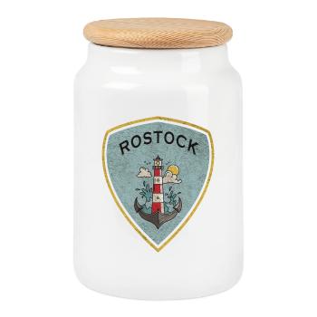 Rostock coat of arms lighthouse design / gift idea - Cookie Jar with Wooden Lid - white - Front