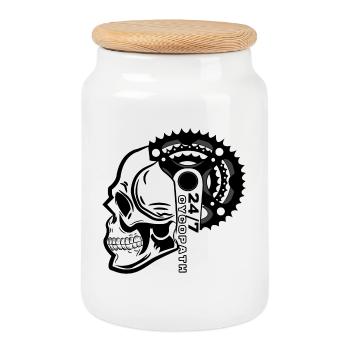Biker Bicycle Skull Dicton - Boîte à biscuits avec couvercle en bois - blanc - Devant