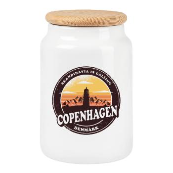 Copenhagen Denmark lighthouse design - Cookie Jar with Wooden Lid - white - Front