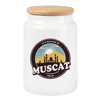 Conception de la mosquée Muscat Oman - Boîte à biscuits avec couvercle en bois - blanc - Devant
