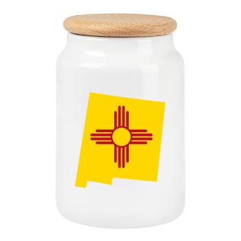 New Mexico USA State New Mexico Flag Map - Cookie Jar with Wooden Lid - white - Front
