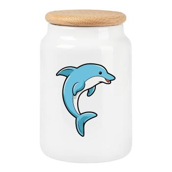 Dolphin Cartoon Illustration Kawaii für Kinder - Keksdose mit Holzdeckel - Weiß - Vorne