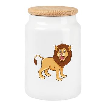 Lion Cartoon Illustration Kawaii pour les enfants - Boîte à biscuits avec couvercle en bois - blanc - Devant