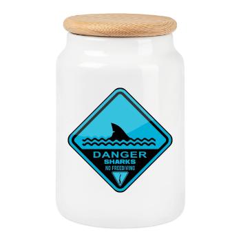 Danger Sharks No Freediving - Cookie Jar with Wooden Lid - white - Front