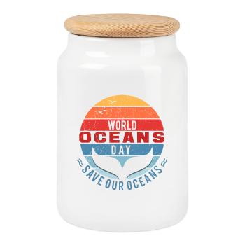 World Oceans Day - Save Our Oceans - Cookie Jar with Wooden Lid - white - Front