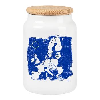 Silhouette de la carte de l’Europe Bleue - Boîte à biscuits avec couvercle en bois - blanc - Devant