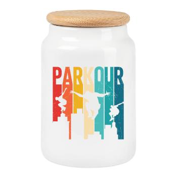 Silhouette rétro de parkour vintage City Skyline - Boîte à biscuits avec couvercle en bois - blanc - Devant