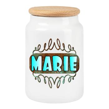 Name Day Gifts for DAUGHTER MARIE - Cookie Jar with Wooden Lid - white - Front