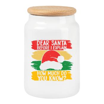 Cher Père Noël, combien savez-vous - Boîte à biscuits avec couvercle en bois - blanc - Devant