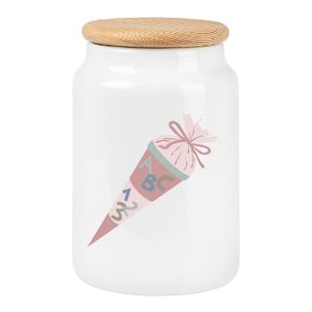 School bag Pink - Cookie Jar with Wooden Lid - white - Front