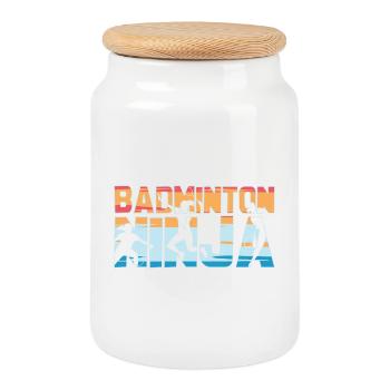 Badminton Ninja Badminton Spieler - Keksdose mit Holzdeckel - Weiß - Vorne