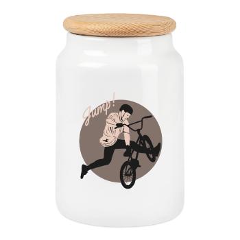 Drôle de vélo Vélo Citation Typographie - Boîte à biscuits avec couvercle en bois - blanc - Devant