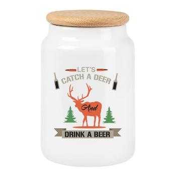 Funny Hunting Quote Lets Catch A Deer - Cookie Jar with Wooden Lid - white - Front