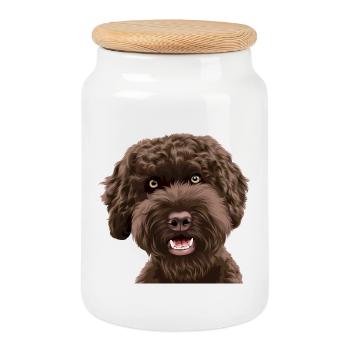 Doodle Dog Labradoodle - Cookie Jar with Wooden Lid - white - Front