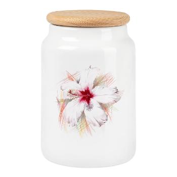 Flower - Cookie Jar with Wooden Lid - white - Front