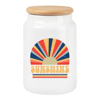 Retro 70er Jahre Stil Hippie Sonnenschein - Keksdose mit Holzdeckel - Weiß - Vorne
