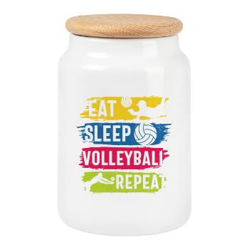 Eat Sleep Volleyball Repeat - Cookie Jar with Wooden Lid - white - Front
