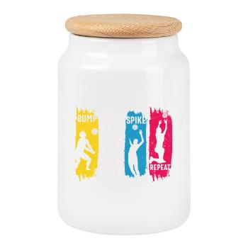 Volleyball Bump Set Spike Repeat - Cookie Jar with Wooden Lid - white - Front