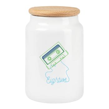 Eighties Cassette Tape 80s Retro - Cookie Jar with Wooden Lid - white - Front