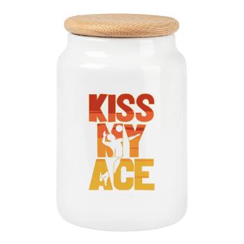 Kiss My Ace Volleyball Setter - Cookie Jar with Wooden Lid - white - Front