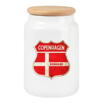 Copenhagen Denmark Coat of Arms Flags Design - Cookie Jar with Wooden Lid - white - Front