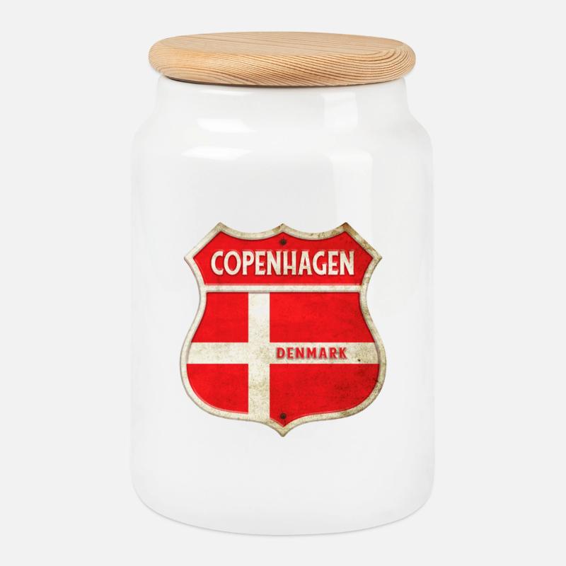 Kopenhagen Dänemark Wappen Flaggen Design - Keksdose mit Holzdeckel - Weiß