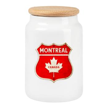 Montreal Canada Coat of Arms Flags Design - Cookie Jar with Wooden Lid - white - Front